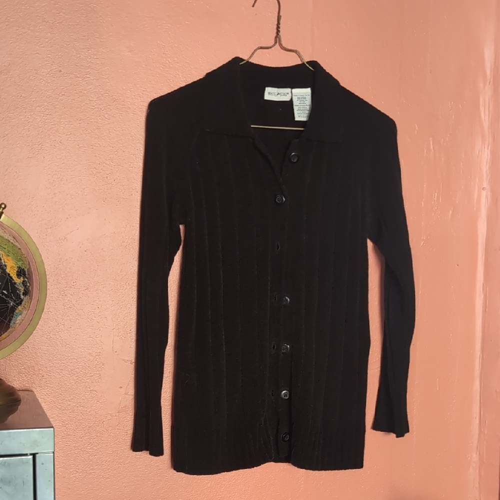 Vintage 90s/Y2K Chenille Black Cardigan Sweater